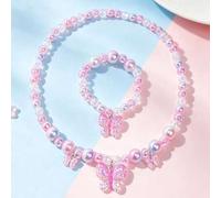 2 Stücke/Set süße Prinzessin Schmetterling Halskette & Armband Schmuckset für Kinder, geeignet für den täglichen Gebrauch, Geschenk für Mädchen