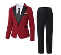 2 Stücke/Set Teenager Jungen Gentleman Outfit, beinhaltet: 1) Schmal geschnittener Blazer mit Kontrastbesatz am Kragen, 2) Schwarze strukturierte Anzu