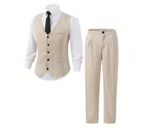 2 Stücke/Set Teenager Jungen Gentleman Outfit - Khaki Slim Fit Weste + Khaki Chinohose. Elegant, lässiger Outdoor Anzug geeignet für Geburtstagsfeiern