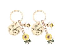 2 Stücke Sonnenblume Bienenschlüsselring, Inspirierender Zitatschlüsselring, Stilvoller Metallschlüsselring, Lustiger Schlüsselring, Schlüsselanhängerzubehör