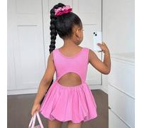 2 Stücke Süßes Sommer Rosa Strick Patchwork Ausgeschnittenes ärmelloses Kleid für Kleine Mädchen, Mutter-Tochter-Partnerlook (2 Sets separat erhältlic