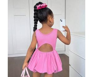 2 Stücke Süßes Sommer Rosa Strick Patchwork Ausgeschnittenes ärmelloses Kleid für Kleine Mädchen, Mutter-Tochter-Partnerlook (2 Sets separat erhältlic