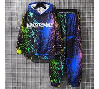 2 Stücke Tween Jungen Lässig Street Fashion Leuchtender Kapuzenpullover und Jogginghose Set, geeignet für Pendeln, Schule, täglichen Lässig Tragen, Sp