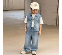 2 Stücke Vintage Blau Denim Ärmellose Weste und Weite Hose Set für Jungen