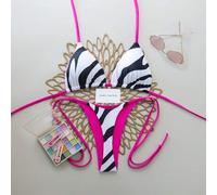 2 Stücke Zebra-Muster sexy Schnürung Twist Bikini Badeanzug, perfekt für Strand, Urlaub, Bühne & Konzertauftritte, Sommerurlaub