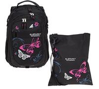2 Teile Set ELEPHANT Schulrucksack Hero Signature Rucksack + Turnbeutel Attach Bag 12679 (Butterfly Black PINK)