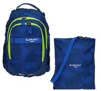 2 Teile Set ELEPHANT Schulrucksack Hero Signature Rucksack + Turnbeutel Attach Bag (Cyber Camo Blue-NEON)