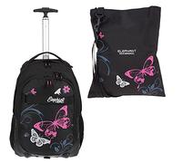 2 Teile Set: ELEPHANT Trolley Hero Signature Trolley + Sportbeutel Attach Bag Motiv 12680 (Butterfly Black PINK)