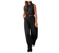 2 Teiler Damen Sommer Hosenanzug Große Größen Elegant Leicht Zweiteiler Schick Outfit Lässiger Anzug Freizeitanzug mit Taschen Hausanzug Sportanzug Leinenanzug Strand Urlaub Streetwear