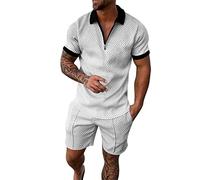 2 Teiler Herren Sommer,Zweiteiler Herren Sommer Kurz,Sport Anzug Herren 1/4 ReißVerschluss Poloshirt Und Kurze Hose Kordelzug Casual 2 Teiler Sommer Anzug Jogginganzug Set Baggy Freizeitanzug