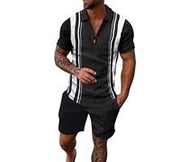2 Teiler Herren Sommer,Zweiteiler Herren Sommer Kurz,Sport Anzug Herren 1/4 ReißVerschluss Poloshirt Und Kurze Hose Kordelzug Casual 2 Teiler Sommer Anzug Jogginganzug Set Baggy Freizeitanzug
