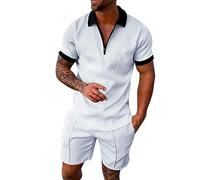 2 Teiler Herren Sommer,Zweiteiler Herren Sommer Kurz,Sport Anzug Herren 1/4 ReißVerschluss Poloshirt Und Kurze Hose Kordelzug Casual 2 Teiler Sommer Anzug Jogginganzug Set Baggy Freizeitanzug