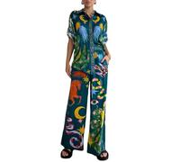 2-teiliges Boho-Outfit für Damen, Sommer, lässig, Graffiti-Druck, passendes Set, kurze Ärmel, Button-Down-Shirt und Hose mit Taschen, hawaiianische Loungewear, #1, 46