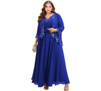 2-teiliges Brautmutter-Kleid für Damen aus Chiffon mit 3/4-Ärmeln, formelles Abendkleid in Übergröße, Hochzeitsgast-Kleid mit Jacke, königsblau, 54 Plus