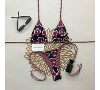 2-teiliges Damen-Badeanzug-Set, 2026 Kollektion, hellrosa mit kleinem Blumenmuster, Bikini-Top mit Spaghettiträgern, karierte Träger in Schwarz, für U
