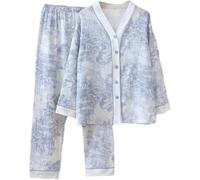 2-teiliges Damen-Pyjama-Lounge-Set mit Blumenmuster, Y2K, langärmelig, V-Ausschnitt, Button-Down-Shirt, Oberteil und gerades weites Bein, Nachtwäsche, Pyjama, passende Nachtwäsche, Outfit, Homewear,