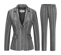 2-teiliges Damenanzug-Set, kariert, für Business, Büro, Blazer, Jacke, lässig, langärmelig, Hosenanzug-Set, X-Groß