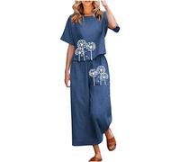 2-Teiliges für Damen Sommer-Outfit Weite Caprihose Leicht Mode Lässiger Anzug Freizeitanzug mit Taschen Hausanzug Zweiteiler Trainingsanzüge Leinenanzug Strand Urlaub Streetwear