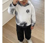 2-teiliges Kinder- und Tween-Jungen-Set mit lässigem, vielseitigem und bequemem gestricktem Sweatshirt mit Kapuze, bedrucktem Muster, lockerem Schnitt