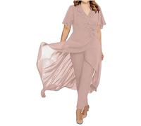 2-teiliges Kleid für die Brautmutter aus Chiffon, V-Ausschnitt, formelles Abendkleid, Hochzeitsparty-Outfit, blush, 46