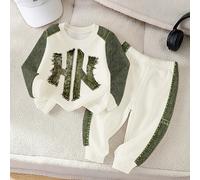 2-teiliges lässiges Baby-Jungen-Set mit bedrucktem Buchstabenmuster aus Fleece, bestehend aus Langarm-Sweatshirt mit Rundhalsausschnitt und passender