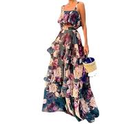 2-teiliges Strand-Outfit für Damen Maxikleid Boho-Blumen-Cami-Crop-Top Maxi-Hawaii-Röcke-Sets