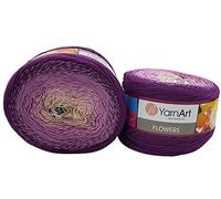 2 x 250g Ilkadim Export Flowers Bobbel Wolle Mehrfarbig, 55% Baumwolle, 500g Bobble Strickwolle mit Farbverlauf (lila flieder creme 290)