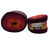 2 x 250g Ilkadim Export Flowers Bobbel Wolle Mehrfarbig, 55% Baumwolle, 500g Bobble Strickwolle mit Farbverlauf (bordeaux pink rot orange 310)