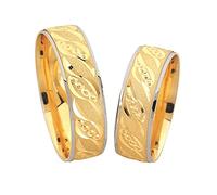 2 x 333 Trauringe Gold Bicolor Weißgold Eheringe Massiv Paarpreis Echtes Gold C004