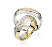 2 x 585 Trauringe Gelbgold Bicolor Weißgold 14 Karat Eheringe Massiv Paarpreis J159