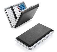 2 X Damen Zigarettenetui leder/Metall Schwarz Zigarettenschachtel Zigarettenetui für 20 slim Zigaretten oder 14 normal Zigaretten Zigarettenbox ciagrettecase Zigarettencase für Frau