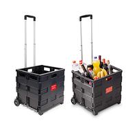 2 x Einkaufstrolley, Klappbar, Einkaufsroller bis 35 kg, Verstellbarer Griff, Mit Rollen, HBT: 100 x 42 x 37 cm, schwarz