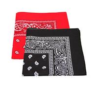 2 x Herren / Damen PAISLEY MUSTER Bandana Stirn/Halstuch 100% Baumwolle (schwarz & Rotes )