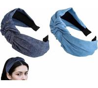 2 x Jeans-Stirnbänder mit breitem Knoten, Stirnband, für Damen, Sport-Stirnband, rutschfestes Haarband, Haarreifen, Zubehör