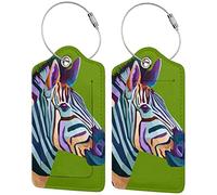 2 x Zebra-Gepäckanhänger für Koffer, Gepäck, bunter Flughafen-Kreuzfahrt-Gepäckanhänger auf grünem Hintergrund und vollständiger Sichtschutz für Reisen, Sport, Teenager, Kinder