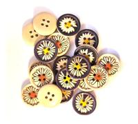 20 edle Holzknöpfe 18mm (1,8cm) bunt rund mit Gänseblümchen-Muster im zufälligen farblichen Mix Vierlochknöpfe a 2mm je Loch - 4-Loch-Knöpfe Blume zum basteln nähen annähen Bastelknöpfe