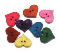20 Holzknöpfe Zweilochknöpfe 17x20mm Herzen Herzform in 8 Farben im zufälligen Mix 2-Loch-Knöpfe Knopf aus Holz Herz zum annähen aufnähen Kinderkleidung