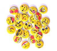 20 lustige Holzknöpfe Motiv Smiley 15mm (1,5cm) bunt rund im zufälligen Mix Zweilochknöpfe a 2mm je Loch - 2-Loch-Knöpfe zum basteln nähen annähen aufnähen Bastelknöpfe Kinderkleidung scrapbooking