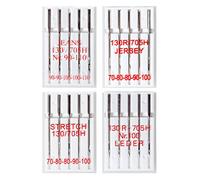 20 Nähmaschinennadeln: Jeans, Jersey, Stretch und Leder; je 5 Stück/Sorte in Verschiedenen Größen; System: Flachkolben (130R/705H)