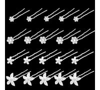 20 Stück Braut Perlen Haarnadeln Hochzeit Blumen Kristall Haarschmuck Set, Crystal Pearl Bridal Hair Pins Silber Haarschmuck U-förmig Haarspangen Strass Hochzeit für Frauen Mädchen