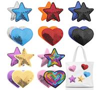 20 Stück Glitzer Sterne Flicken zum Aufbügeln Herz Aufbügler Kinder Aufbügelbilder Bestickte Aufnäher Stern Patches Bunte Bügelflicken für Textilien für DIY Kleidung Hosen Jeans Hüte