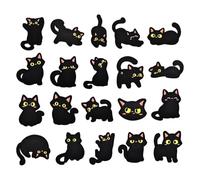 20 Stück schwarze Katzen Kleidung Aufkleber Stickerei Patches NoSewing Stoffaufkleber für Kinder Kleidung Rucksäcke Jacken Reparatur Nähen Bastelbedarf