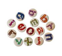 200 hochwertige Holzknöpfe 15mm (1,5cm) Motiv Buchstaben bunt rund im zufälligen Mix Zweilochknöpfe à 2mm je Loch - 2-Loch-Knöpfe zum basteln nähen annähen aufnähen Bastelknöpfe