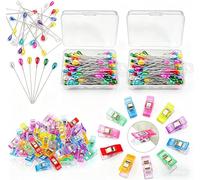 200 Stecknadeln mit Kopf + 60 NäHklammern Edelstahlnadeln 55 mm Buntes NäHzubehöR,Stoffklammern zum NäHen,NäHzubehöR zum Basteln, Quilten, Falten, Schmuckherstellung mit Aufbewahrungsbox