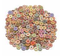 200 Stück Bunte Holzknöpf Vintage Retro Harz Knöpfe Gemischte Blumenknöpfe | HolzknöPfe Bastelknöpfe Puppenknöpfe Kinderknöpfe 15 mm Natur Runde für Nähen Basteln Dekoration Strickjacken Mädchen