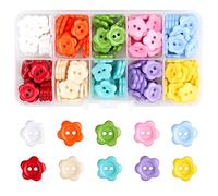 200 x Bunte Knöpfe Bunt Kinderknöpfe 15mm 2 Löcher Harz Blumenform Knopf | Blumen Knöpfe Bunte Knöpfe Set Buttons mit Aufbewahrungsbox für Nähen Kleidungsdekoration DIY Basteln Dekorationen