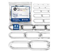 200cm = 2 Meter 8mm starke Kette Edelstahl Meterware V4A Gliederkette langgliedrig am Stück A4 EdelRundstahlkette Metall DIN5685 Ankerkette DIN763 rostfreie Regenablaufketten Edelstahlkette 2m