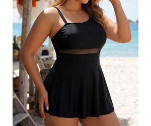 2020 Neuer Sommer Strand Lushoire Damen Minimalistischer Einteiler, modisches Mesh-Patchwork Design, schlanke Passform, Schwarzer Mesh Badeanzug/Schwa