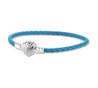 2020 Sommer-Blauer Muschelverschluss Türkis geflochtenes Lederarmband 925 Silber DIY passt für Original Pandora-Armbänder Charm Modeschmuck (19 cm)