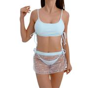 2022 Bademode Frauen Biquini Push Up Set Schwimmen Badeanzug Bademode Krawatte Seite Solide Blau Beachwear Solide blau